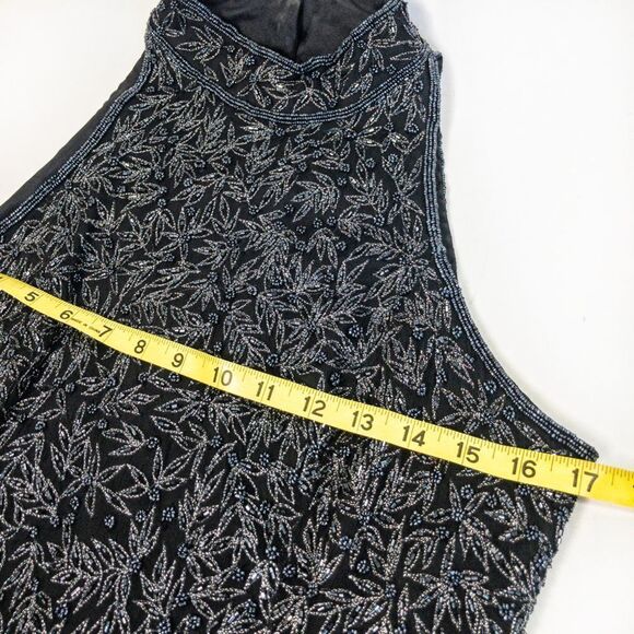 Black Silk Beaded Mock Neck Halter Top Shell Sz MP Papell Boutique - Picture 11 of 12